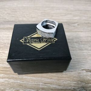 Victoris Wieck Square Sterling Silver Ring with CZs Size 5